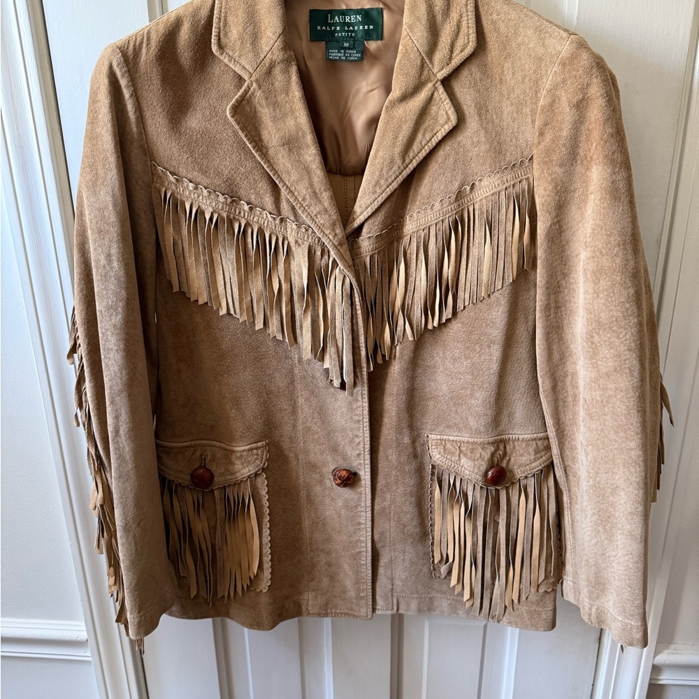 Ralph Lauren Tan Fringe Blazer